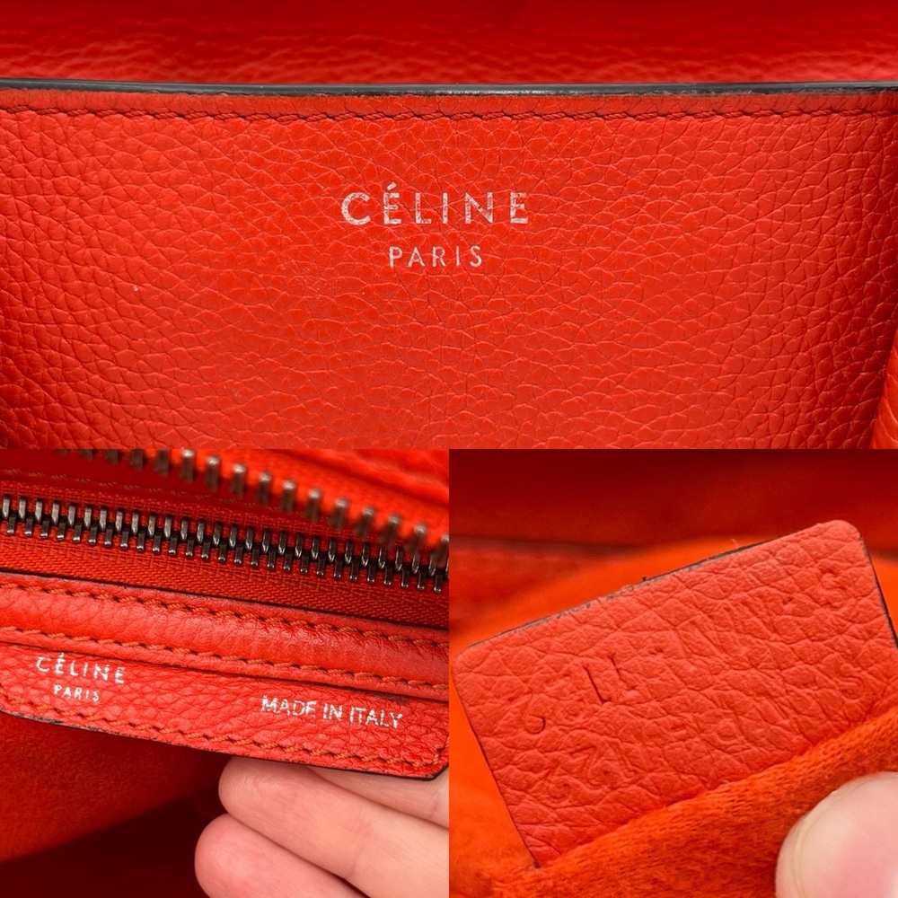 Celine Mini Luggage Tote Vermillion Drummed Calfskin Leather Bag - Picture 10 of 14